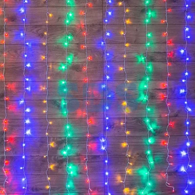 Гирлянда Светодиодный Дождь 1,5х1,5м, свечение с динамикой, Прозрачный провод, 230 В, диоды МУЛЬТИКОЛОР