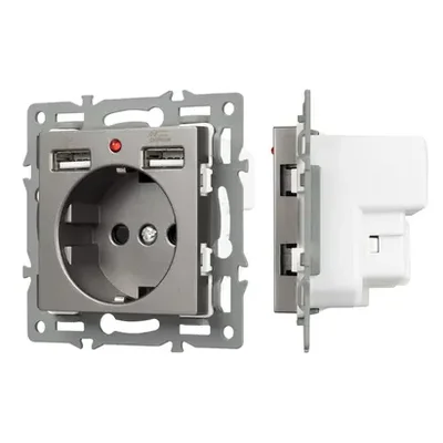 Механизм розетки с USB зарядкой SCT-MUAA-PL-GR (250V, 16A) (Arlight, -)