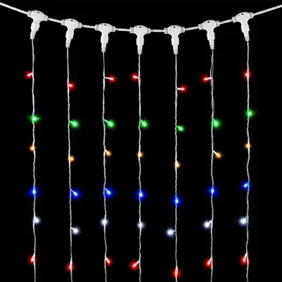Гирлянда Занавес 2 x 2 м Разноцветный с Мерцанием Белого Диода 220В, 400 LED, Провод Прозрачный ПВХ, IP54