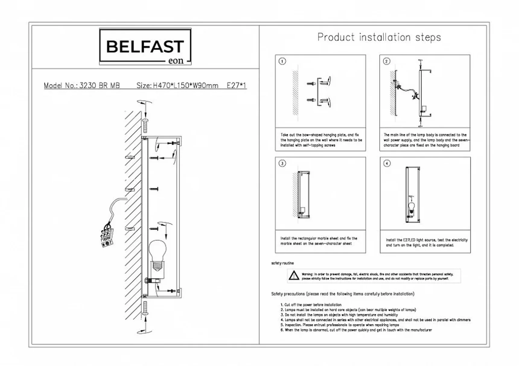 Настенный светильник Belfast Ravenhill 3230 BR MB Латунь / Камень