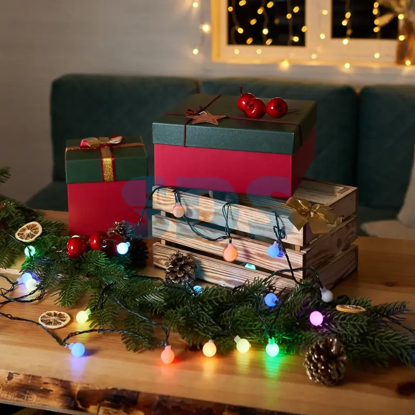 Гирлянда Шарики Ø18мм 5м, темно-зеленый ПВХ, 30 диодов, цвет RGB