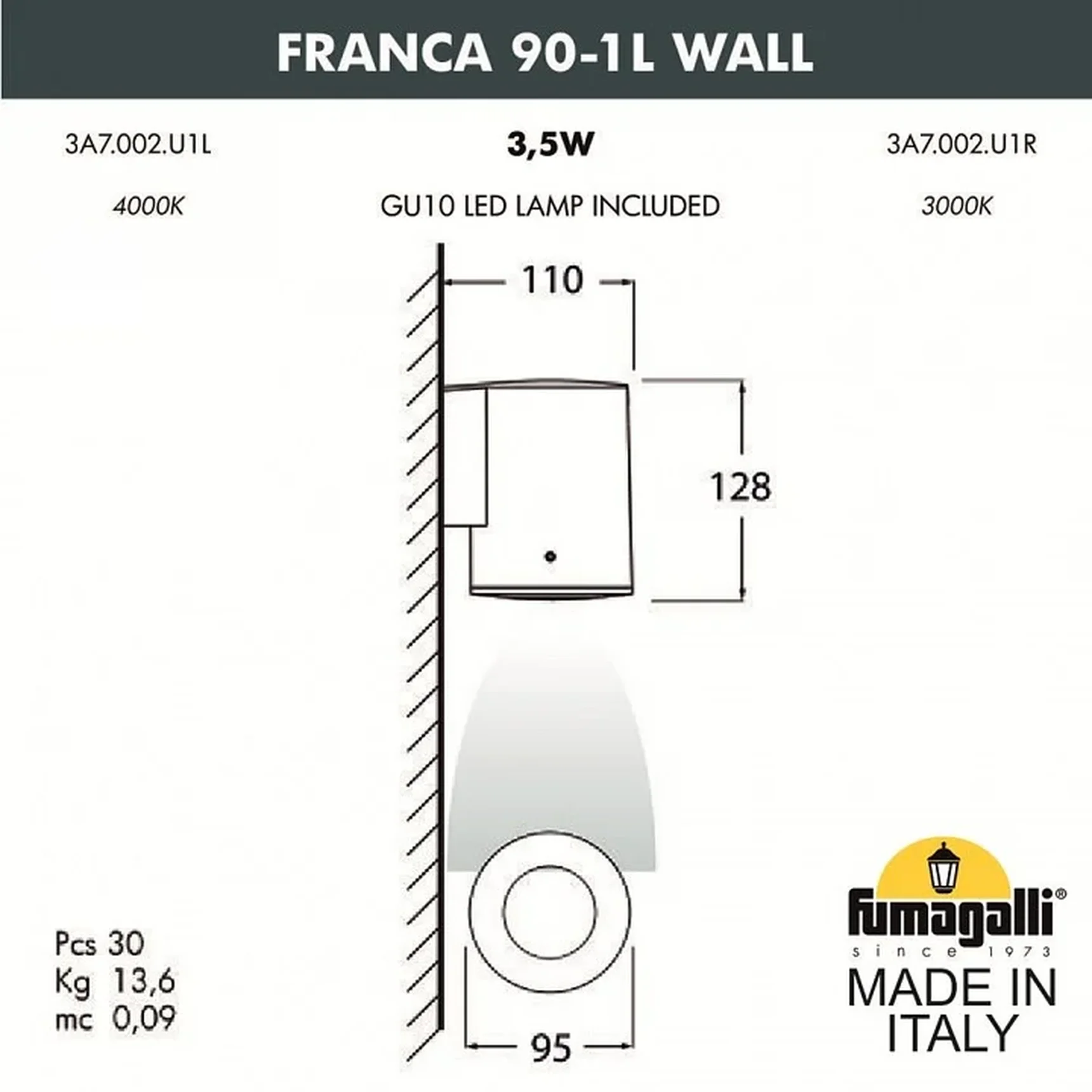 Светильник уличный настенный FUMAGALLI FRANCA 90-1L WALL 3A7.002.000.WXU1L