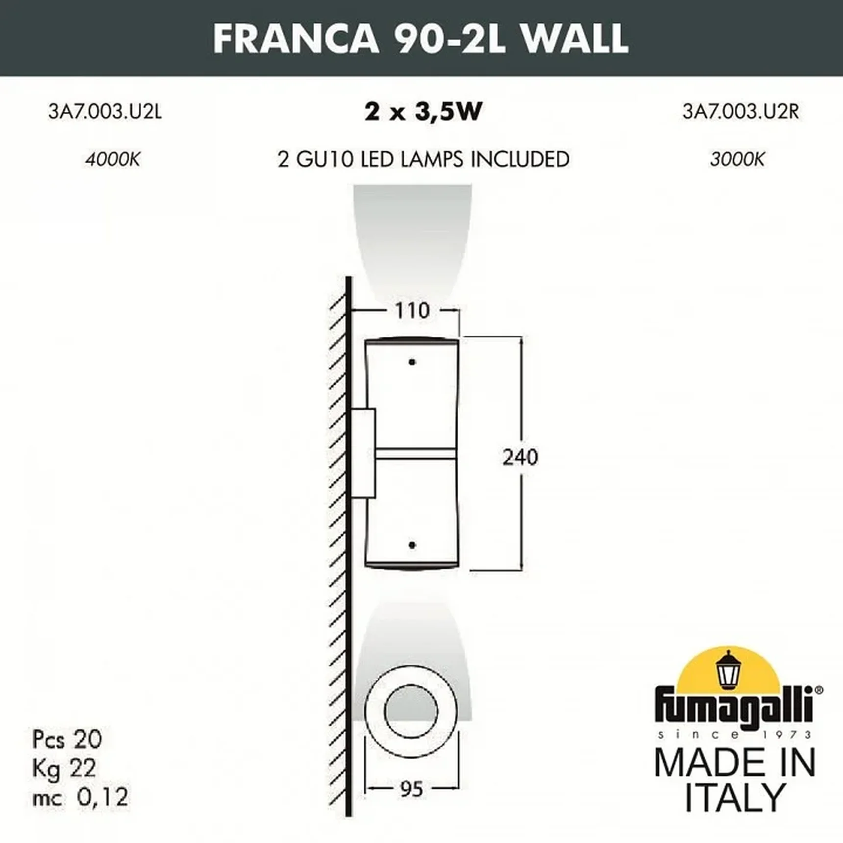 Светильник на штанге Franca 90 3A7.003.000.AXU2L