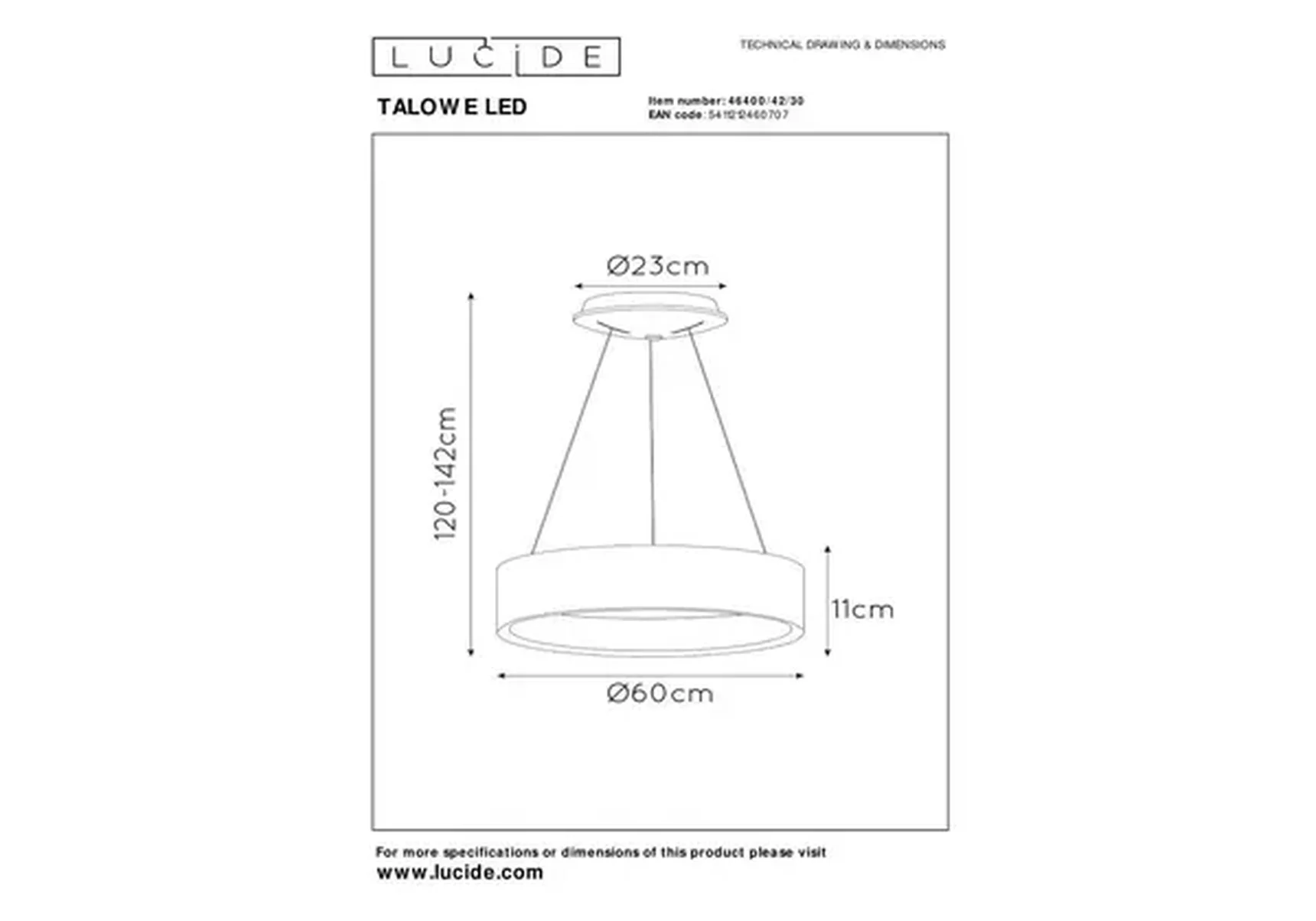 Подвесной светодиодный светильник Lucide Talowe Led 46400/42/30