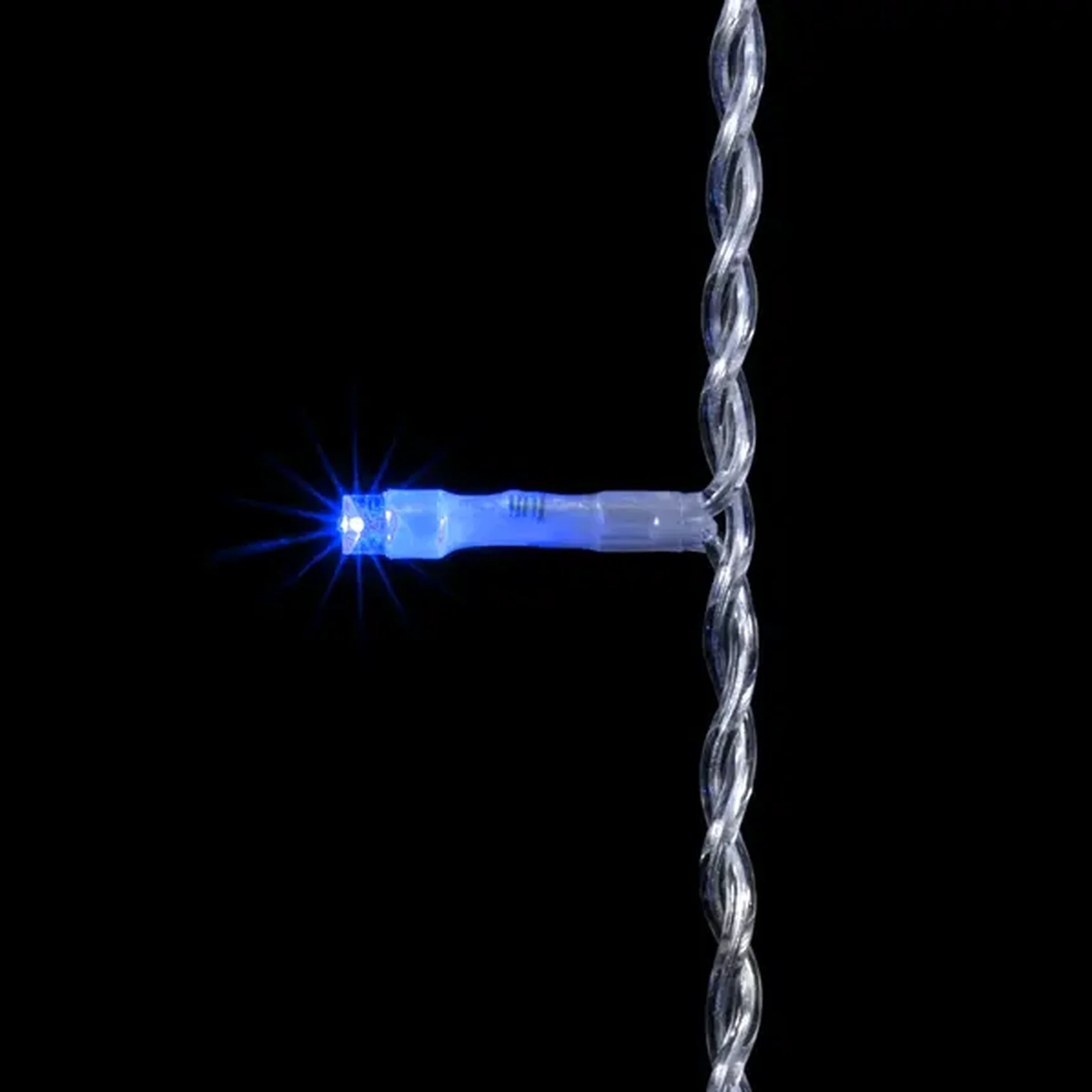 Гирлянда Нить 10м Синяя с Мерцанием Белого Диода 24В, 100 LED, Провод Прозрачный ПВХ, IP54