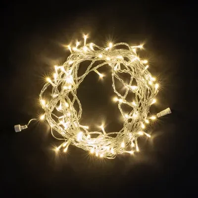 Гирлянда Нить 10м Тепло-Белая 24В, 100 LED, Провод Прозрачный ПВХ, IP54