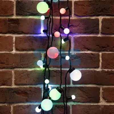 Гирлянда Мультишарики 17,5мм, Ø23мм, Ø17,5мм, Ø45мм 10м черный ПВХ, 80 диодов, цвет RGB