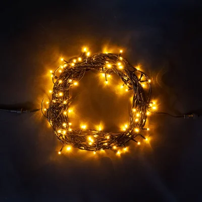 Гирлянда Нить 10м Желтая 24В, 100 LED, Провод Черный ПВХ, IP54
