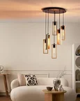 44054 Подвесной светильник LITTLETON, 6x40W(E27), ?500, H1500, сталь, дерево, черный, коричневый