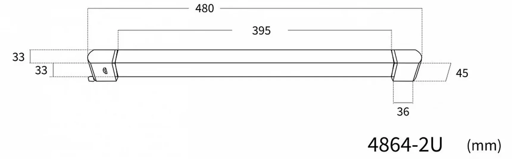 4864-2U, трековый светильник, L480xW33xH45, LEDx30W, 220V, 2100LM, 3000-6000K
