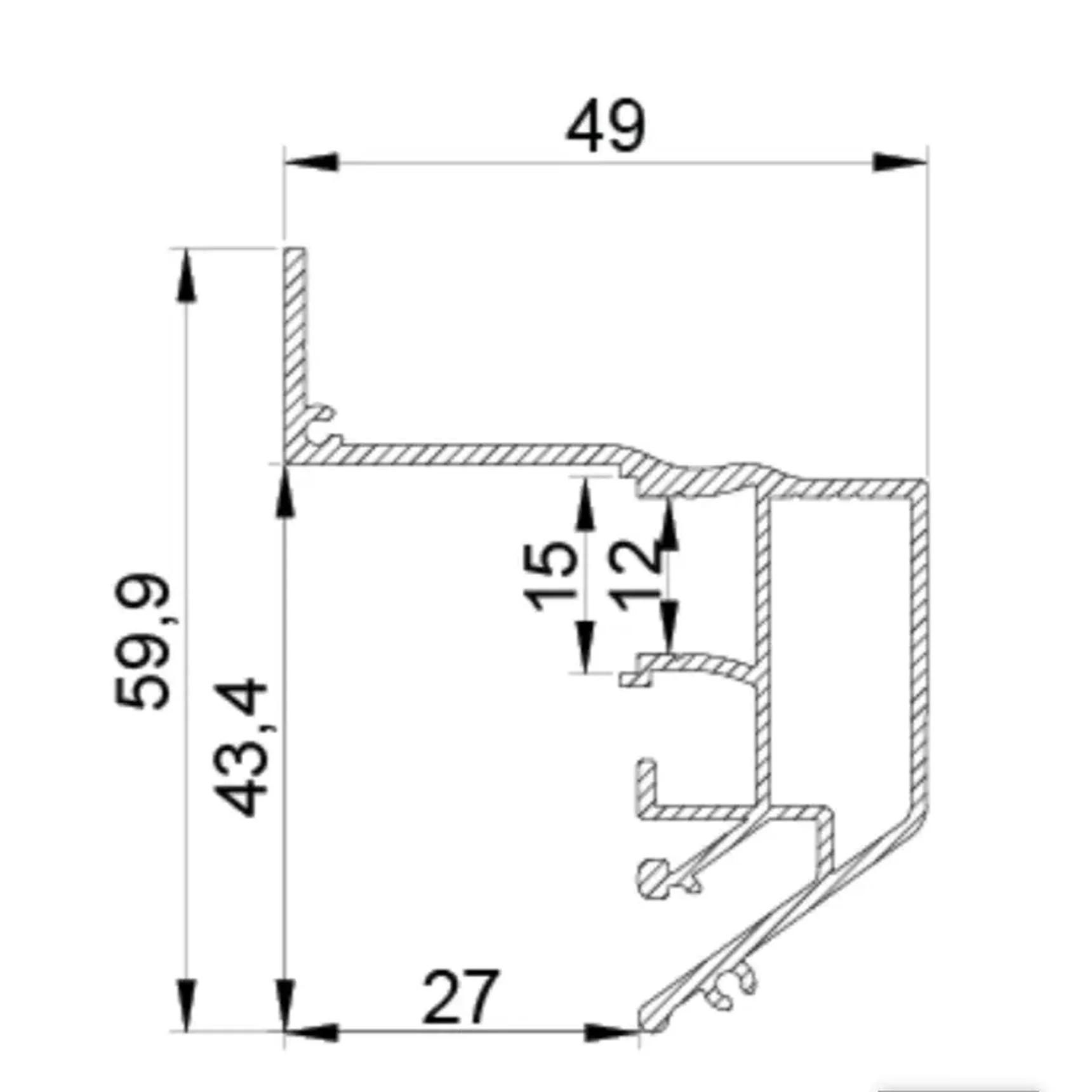 Безрамный «теневой» профиль FSC-27-BL-2 для установки в натяжной потолок, FSC-27-BL-2