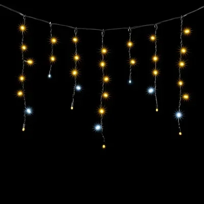 Гирлянда Бахрома с Колпачком 3,1 x 0,5 м Тепло-Белая с Мерцанием Белого Диода 220В, 120 LED, Провод Черный ПВХ, IP65