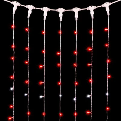 Гирлянда Занавес 2 x 3 м Красный с Мерцанием Белого Диода 220В, 600 LED, Провод Прозрачный ПВХ, IP54, PCL602BLW-10-2R