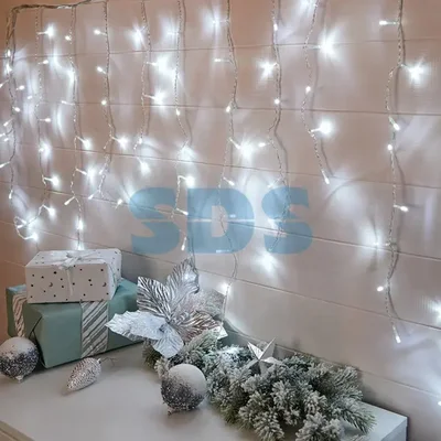Гирлянда светодиодная Бахрома 3х0,8 м 200 LED БЕЛЫЕ, прозрачный ПВХ