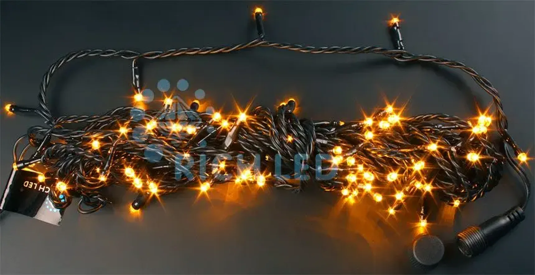 Светодиодная гирлянда 100 LED, 4.8 Ватт, IP54, для улицы и помещения, провод черный, Свечение: постоянное, RL-S10C-24V-B/Y