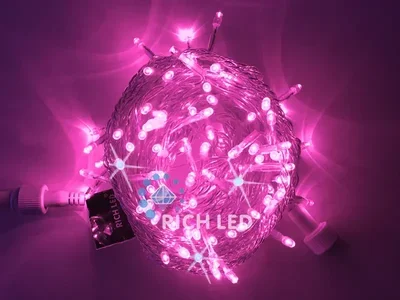 Светодиодная гирлянда Rich LED 10 м, 100 LED, 24 В, соединяемая, розовая, мерцающая, прозрачный провод RL-S10CF-24V-T/P
