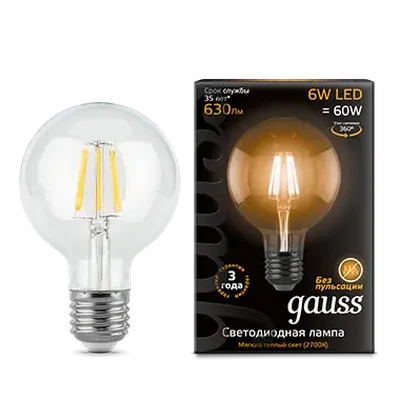 Лампа Gauss Filament G95 6W 630lm 2700К Е27 LED 1/21