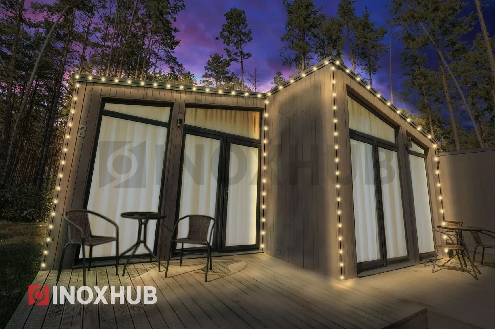 Белт-Лайт INOXHUB, шаг 20см, ЧЁРНЫЙ, двухжильный шлейф, 250 резиновых патронов с латунными контактами, цоколь E27, бухта 50м