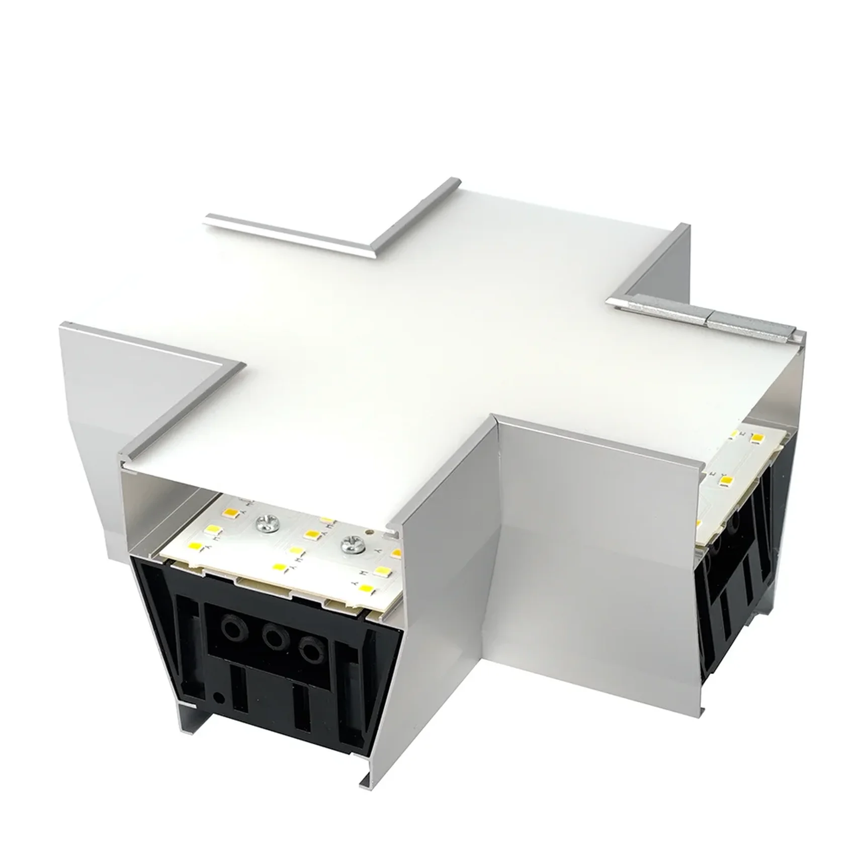 Светильник коннектор Feron AL4036X 6W 660Lm 3000К-4000К-6400K, X-образный, с ручным переключением режимов, серебро, 160*160*70мм возмож. соедин. в линию,серия RetailRay