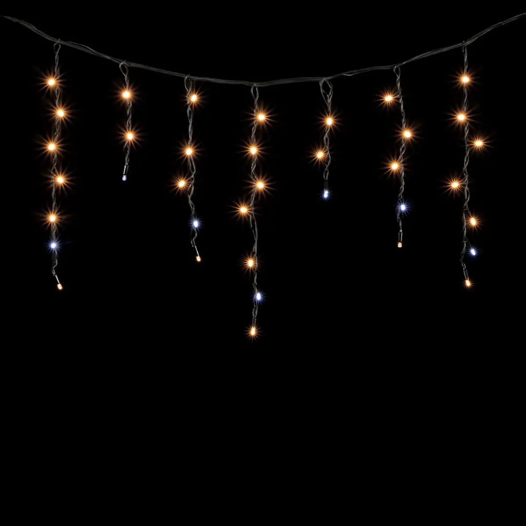 Гирлянда Бахрома 3,1 x 0,5 м Тепло-Белая с Мерцанием Белого Диода 220В, 120 LED, Провод Черный Каучук, IP54