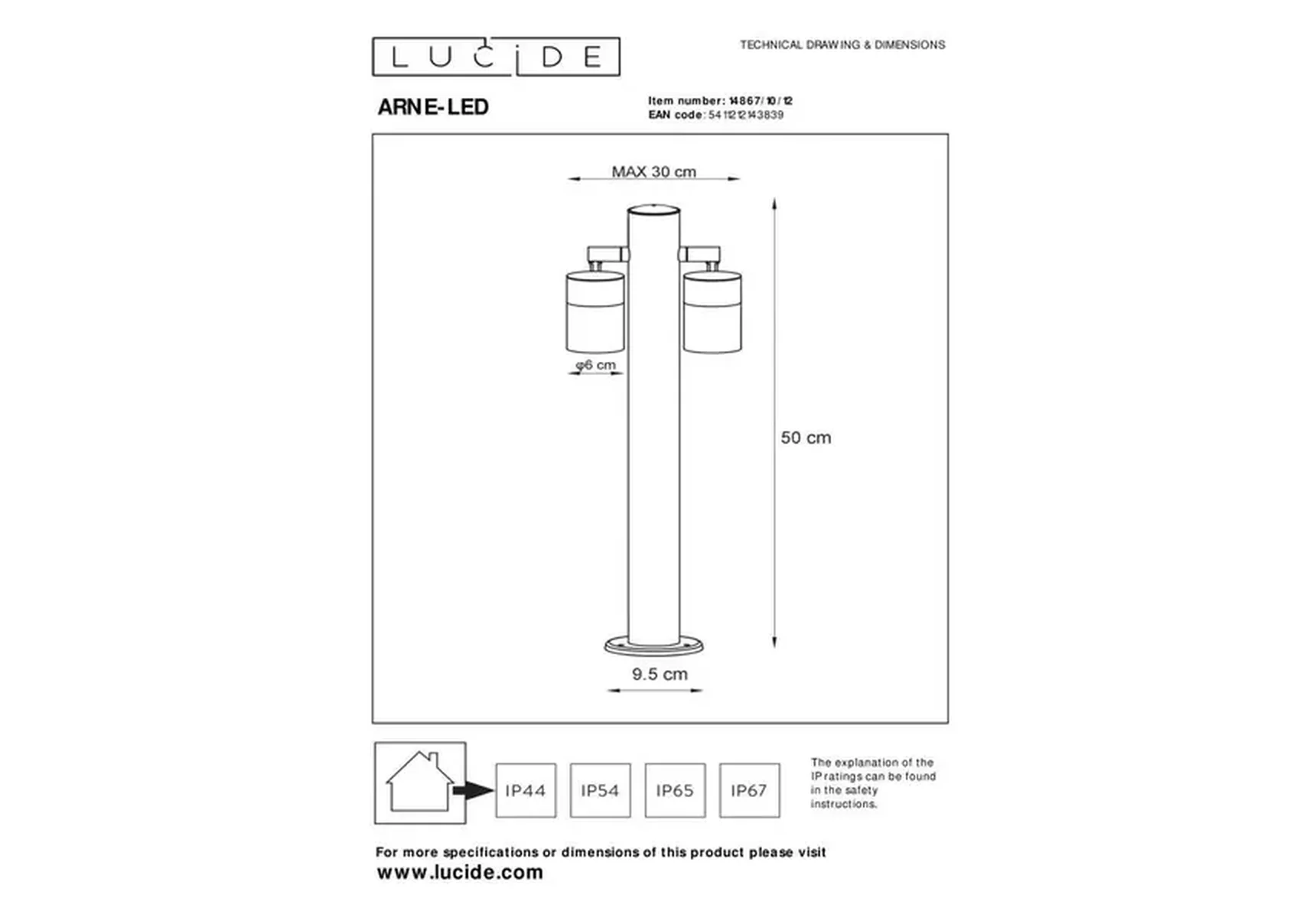 Уличный светильник Lucide Arne Led 14867/10/12
