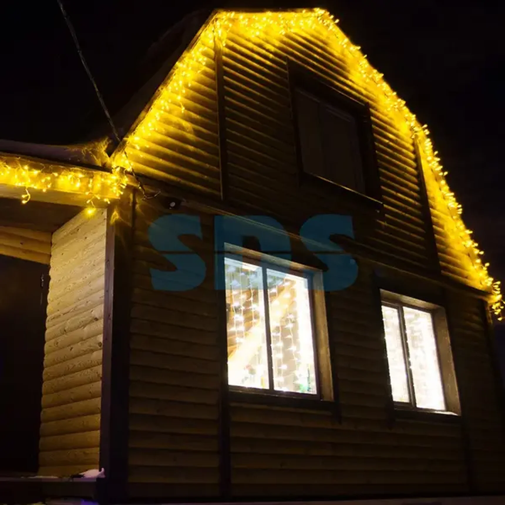 Гирлянда Айсикл (бахрома) светодиодный, 4,8 х 0,6 м, Прозрачный провод, 230 В, диоды желтые,  176 LED NEON-NIGHT