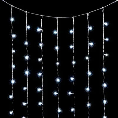 Гирлянда Занавес Облегченный 2 x 2 м Белый с Мерцанием Белого Диода, 400 LED, Провод Прозрачный ПВХ, IP54
