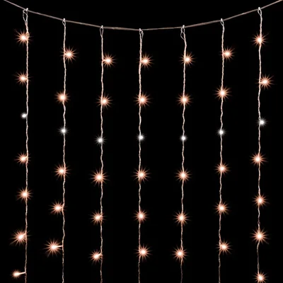 Гирлянда Занавес Облегченный 2 x 2 м Экстра Тепло-Белый с Мерцанием Белого Диода 220В, 400 LED, Провод Прозрачный ПВХ, IP54