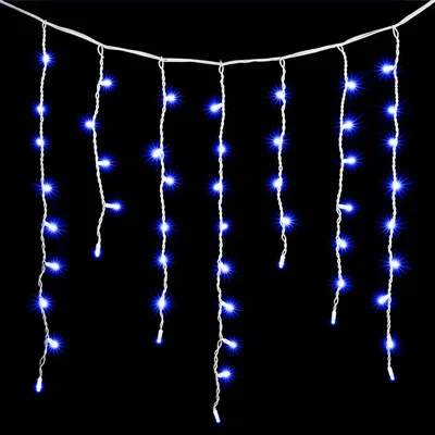 Гирлянда Бахрома 3,2 х 0,9 м Синяя, 168 LED, Белый Провод Каучук, IP65
