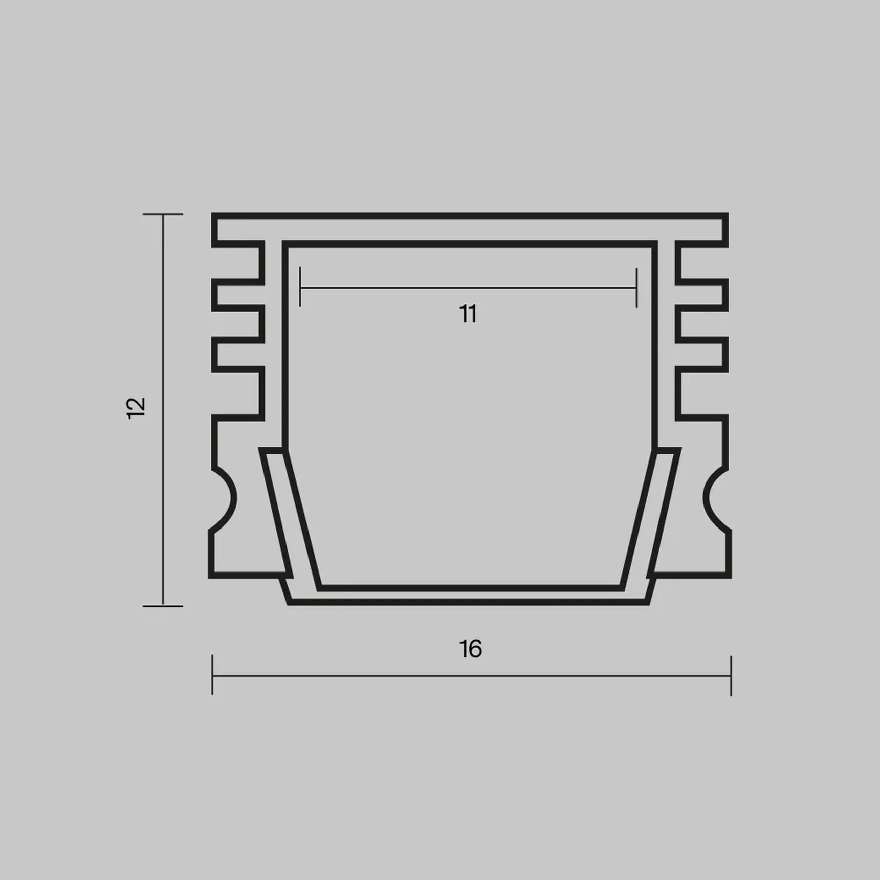 Алюминиевый профиль накладной 16x12 (Черный, 2 м), ALM-005-B-2M 631005