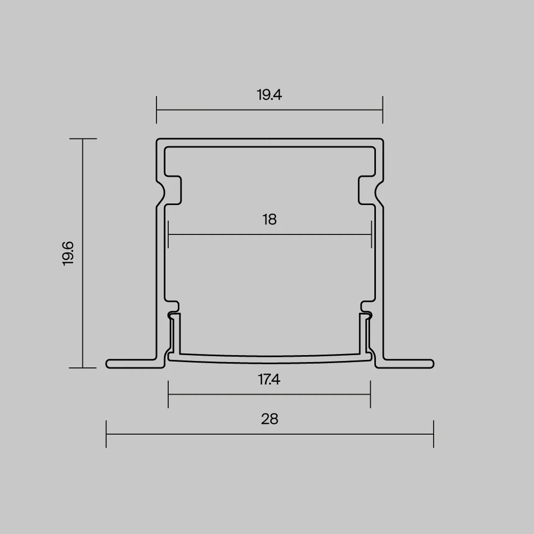 Алюминиевый профиль встраиваемый с накладным фланцем 27x20 (Серебро, 2 м), ALM-2720-S-2M 632017