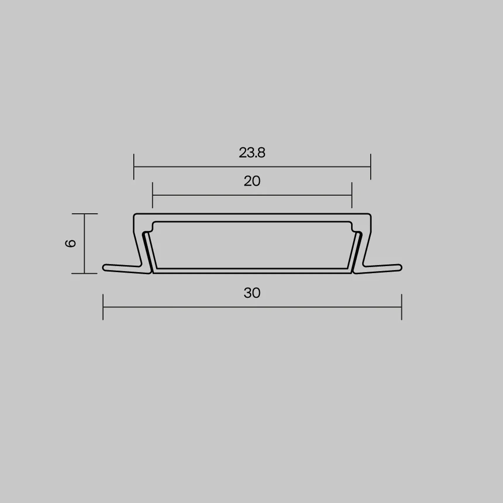 Алюминиевый профиль встраиваемый с накладным фланцем 30x6 (Серебро, 2 м), ALM-3006-S-2M 632018