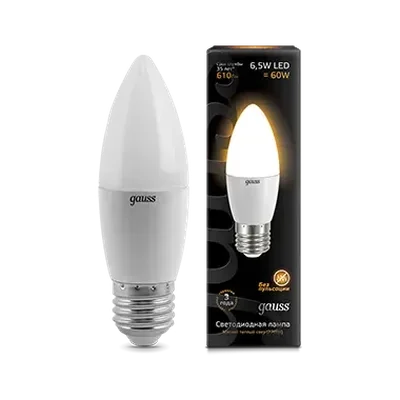 Лампа Gauss Свеча 6.5W 520lm 3000К E27 LED 1/10/101