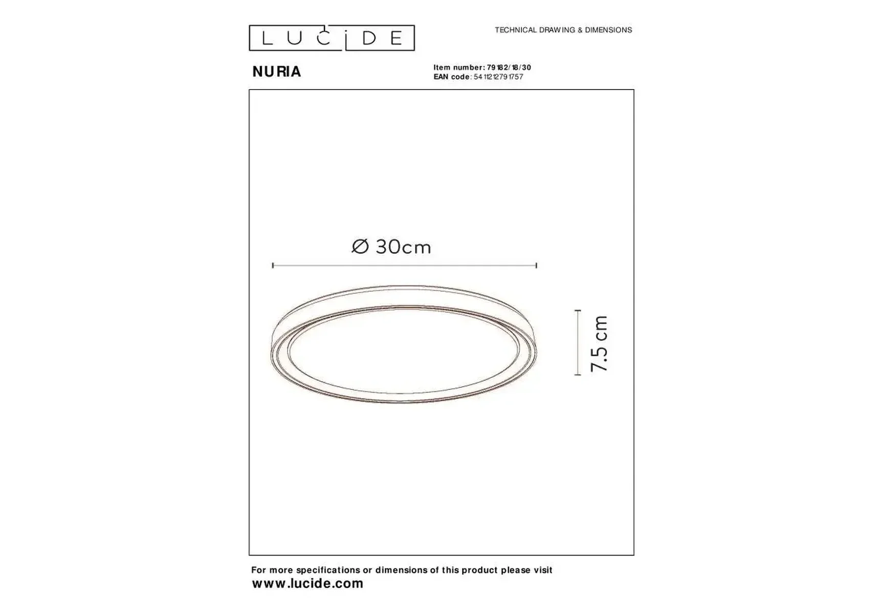 Потолочный светодиодный светильник Lucide Nuria 79182/18/30