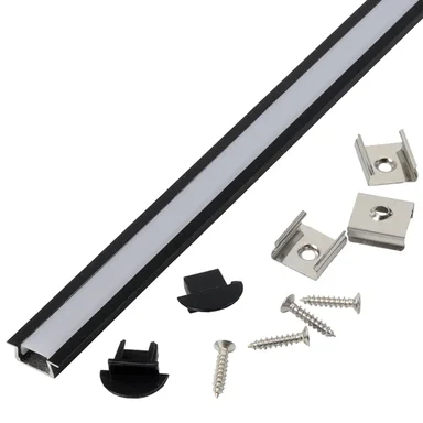 Профиль GAL-GLS-1000-7-22-B черный (1м профиль+ рассеиватель+2 заглушки+2 скобы с шурупами)