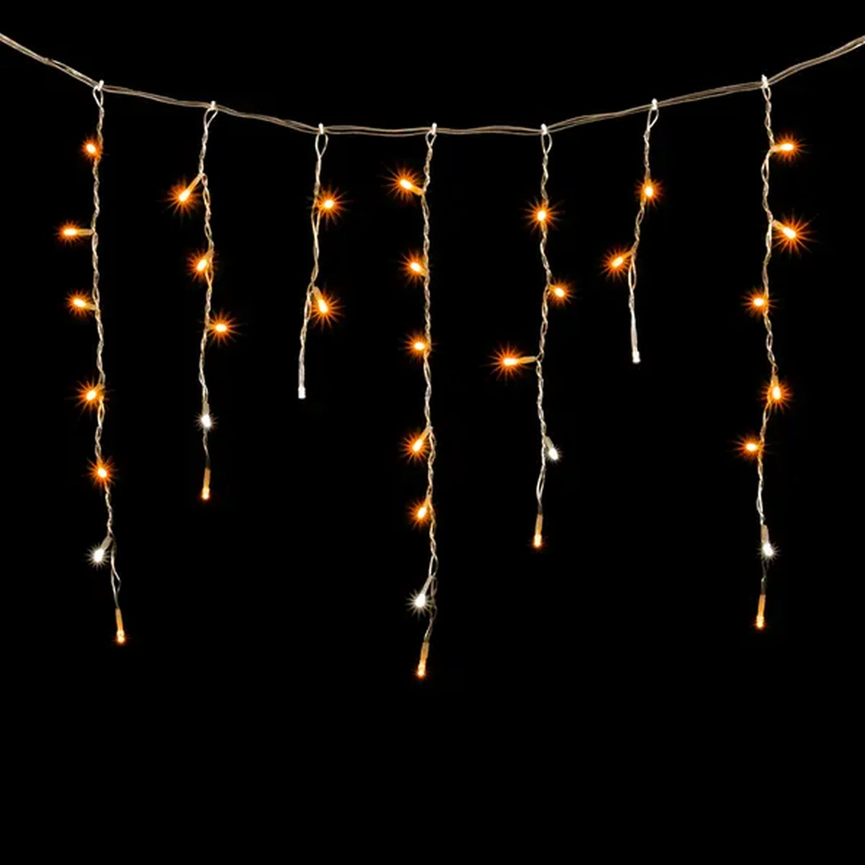 Гирлянда Бахрома 4,9 x 0,5 м Желтая с Мерцанием Белого Диода 220В, 240 LED, Провод Прозрачный ПВХ, IP54