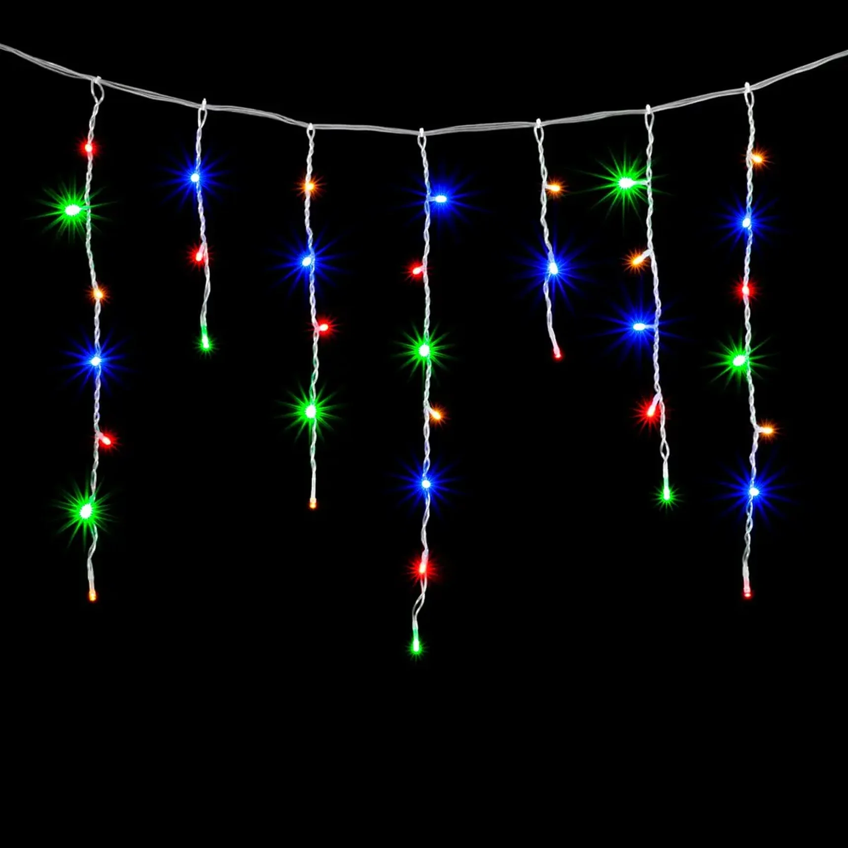 Гирлянда Бахрома 4,9 x 0,5 м Разноцветная 220В, 240 LED, Провод Прозрачный ПВХ, IP54