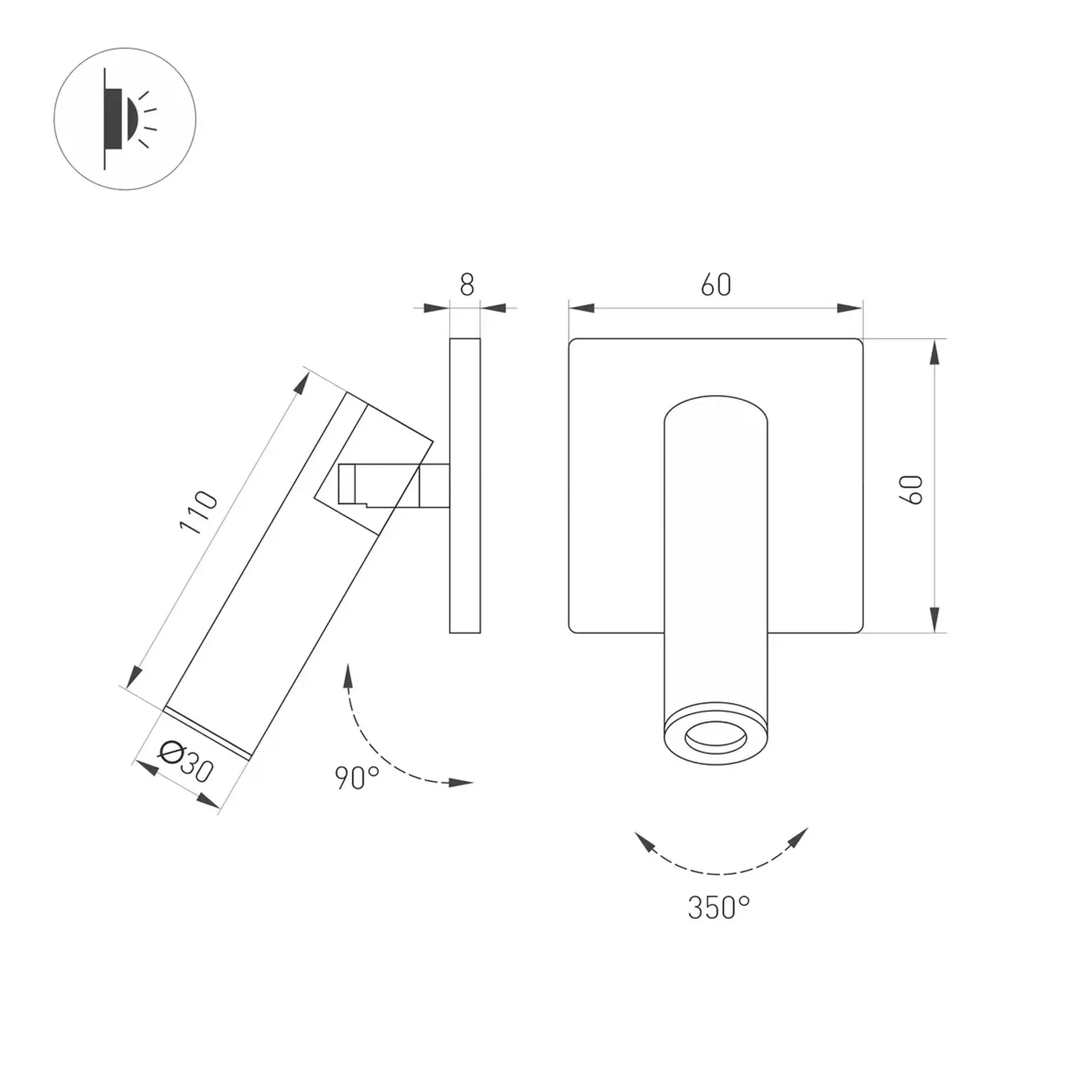 Светильник SP-READER-NB-S60x60-3W Warm2700 (BK, 20 deg, 230V) (Arlight, IP20 Металл, 3 года)