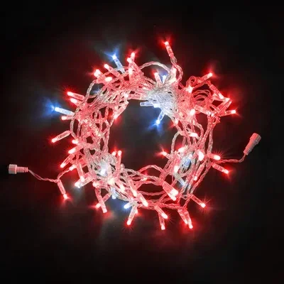 Гирлянда Нить с Колпачком 10м Красная с Мерцанием Белого Диода 24В, 100 LED, Провод Прозрачный ПВХ, IP65
