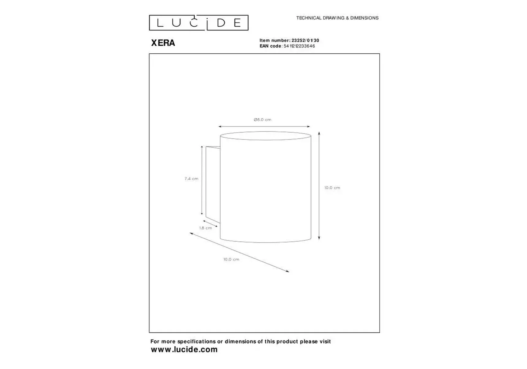 Настенный светильник Lucide Xera 23252/01/30