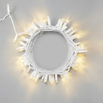 Гирлянда Нить 10м Тепло-Белая 24В, 100 LED, Провод Белый Каучук 2,3мм, IP65
