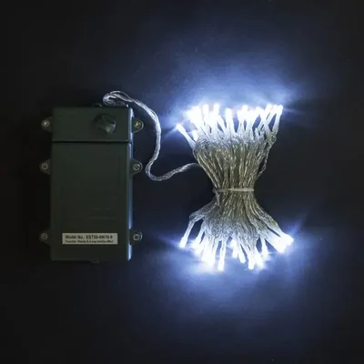 Гирлянда Нить на Батарейках 10м Белая, 100 LED, Провод Прозрачный Силикон, IP65