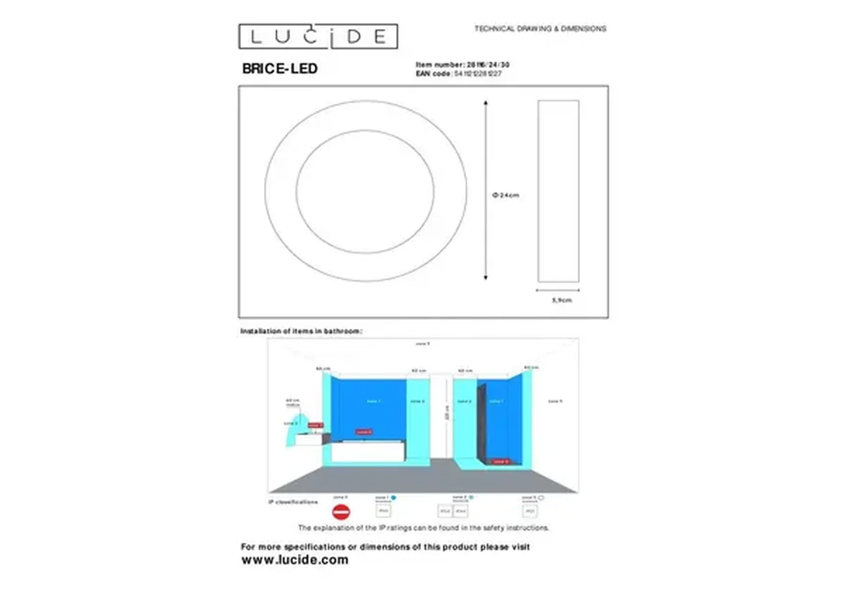 Потолочный светодиодный светильник Lucide Brice-Led 28116/24/30