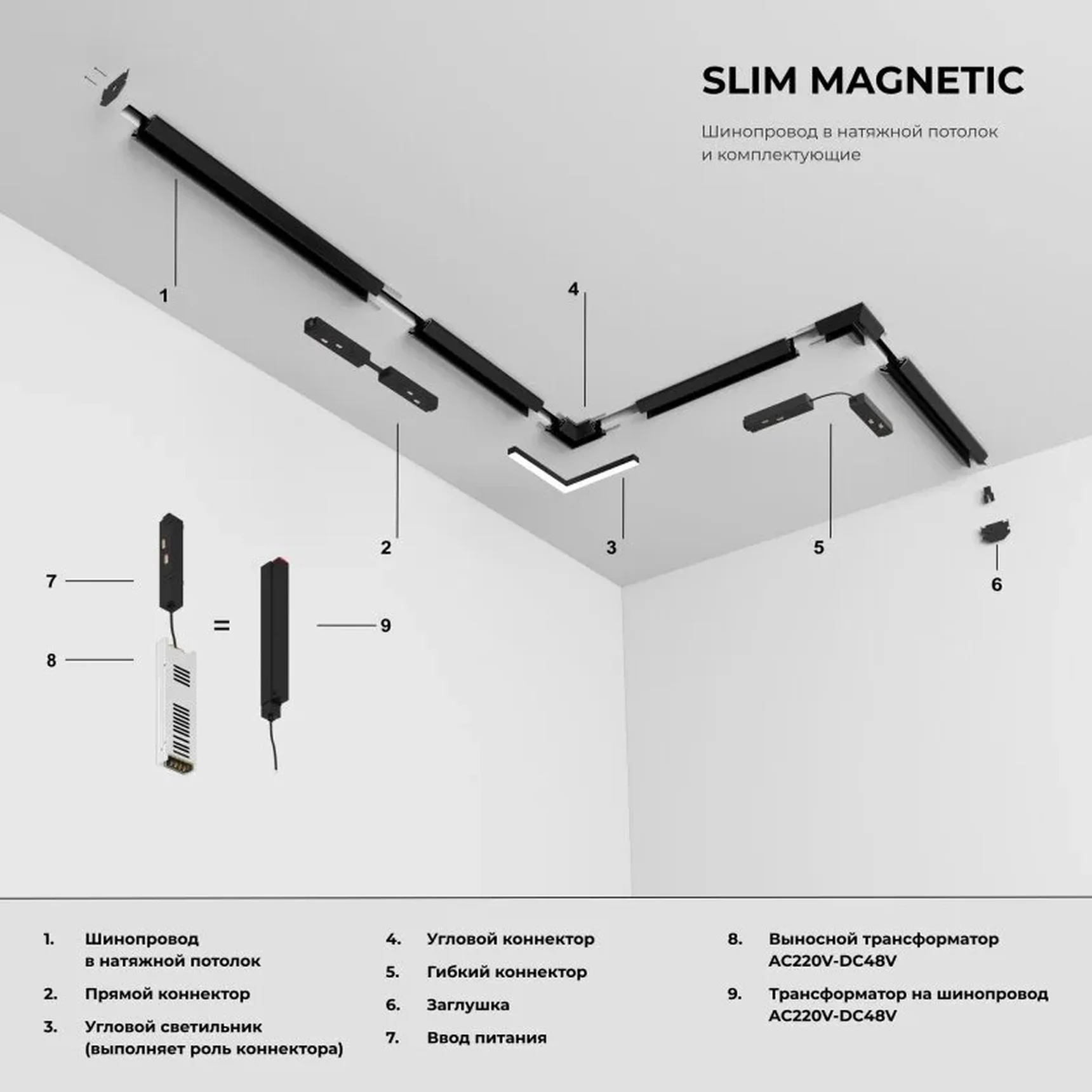 Slim Magnetic Шинопровод в натяжной потолок с декоративными вставками черный (3м) 85242/00 85242/00