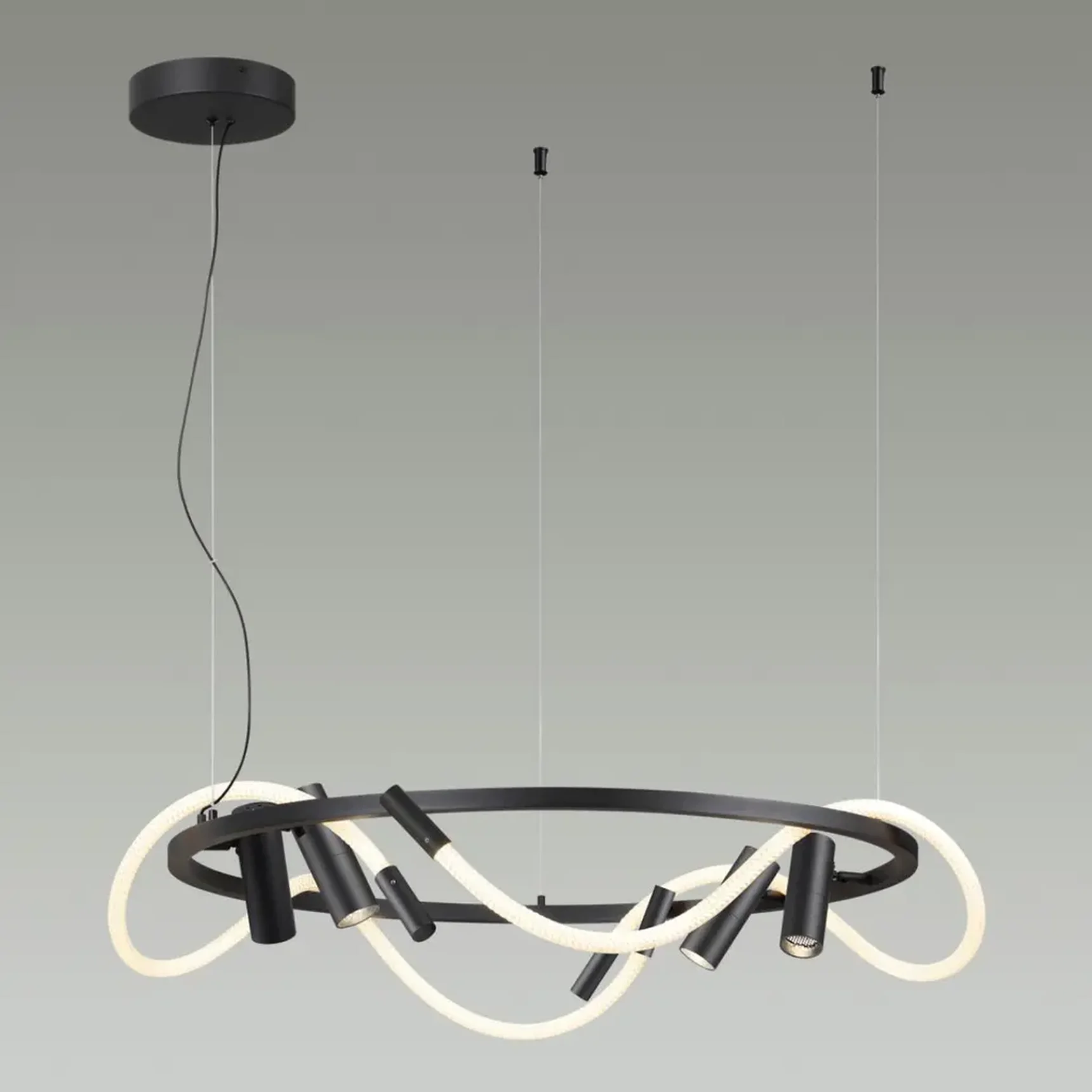 4391/55L HIGHTECH ODL24 261 черный/металл/канат Подвесной св-к с раздельн. вкл IP20 LED 50W 2020Лм 4000K CORDA