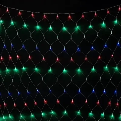 Светодиодная Сеть 2 x 3 м Разноцветная с Контроллером 220В, 384 LED, Провод Прозрачный ПВХ, IP54
