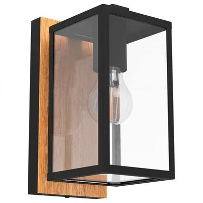 900289 Уличный настенный светильник BUDRONE, E27, 1X40W, IP44, L120, H270, A165, сталь, дерево, черн