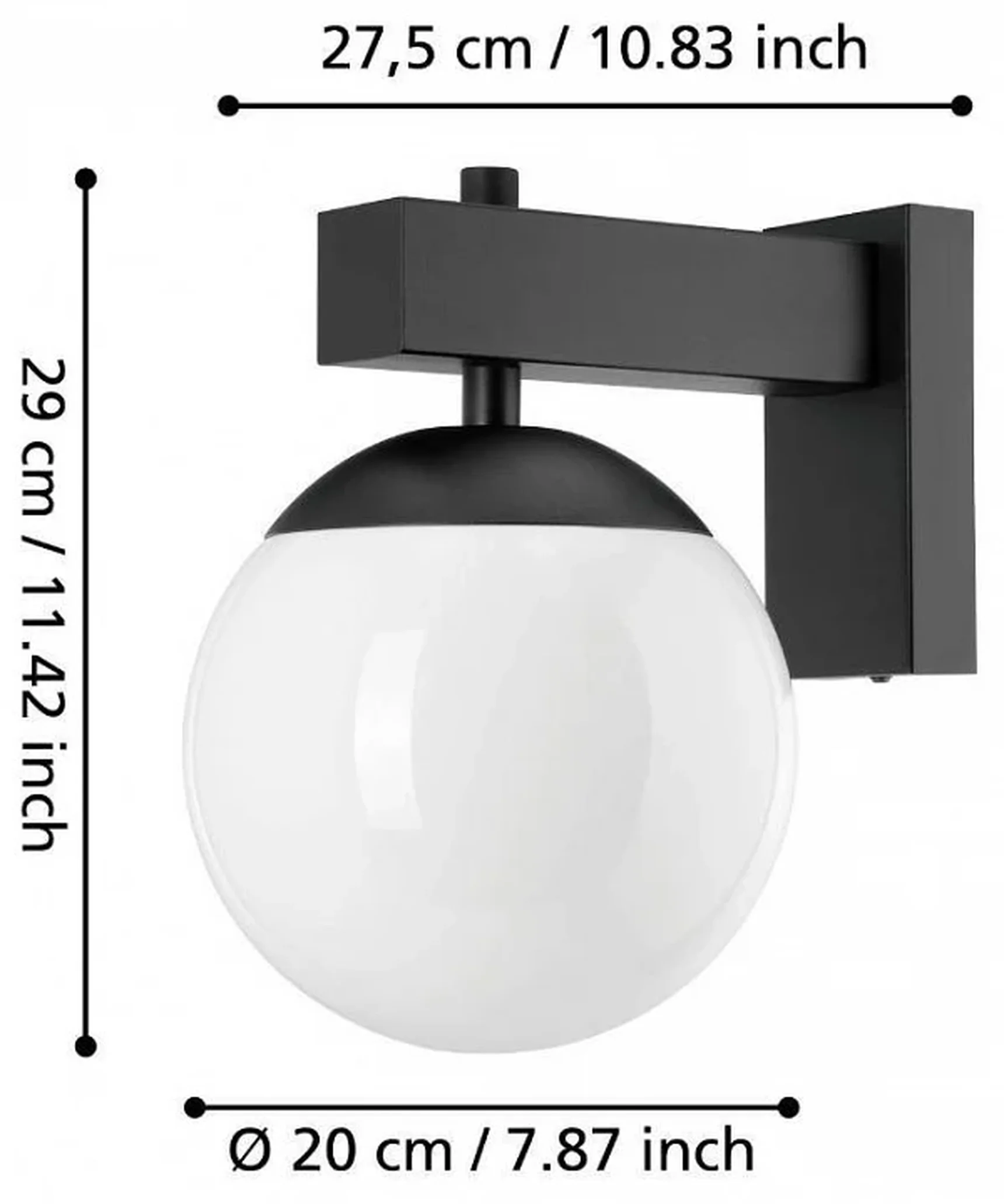 900669 Уличное бра BUFALATA, 1X40W (E27), IP44, H290, сталь, черный / пластик, белый