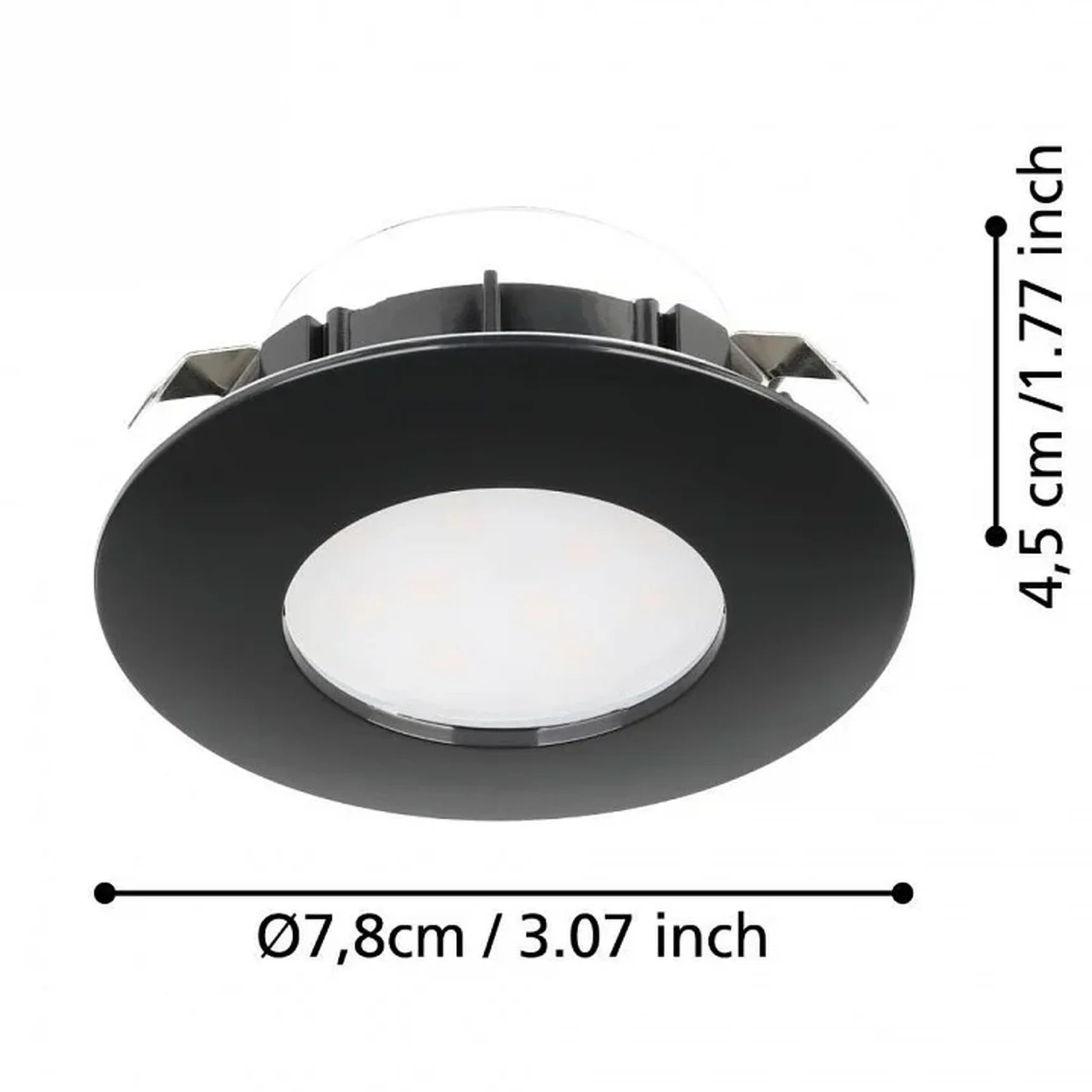 900743 Встраиваемый светильник PINEDA, 4,9W (LED), 3000K, IP20, IP44, ?78, пластик, черный
