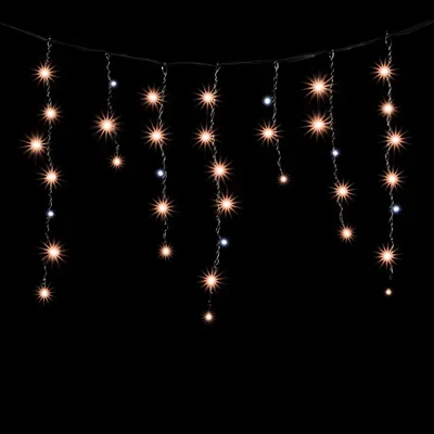 Гирлянда Бахрома 3,1 x 0,5 м Экстра Тепло-Белая с Мерцанием Белого Диода 220В, 150 LED, Провод Черный ПВХ, IP54